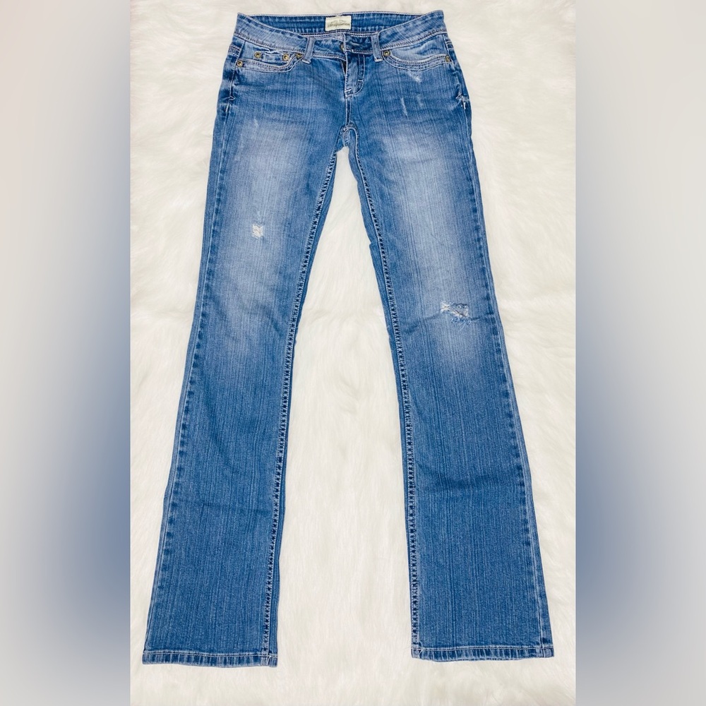 Aeropostale Mid Rise Distressed Chelsea Bootcut Blue Jeans Juniors Size 0 Long